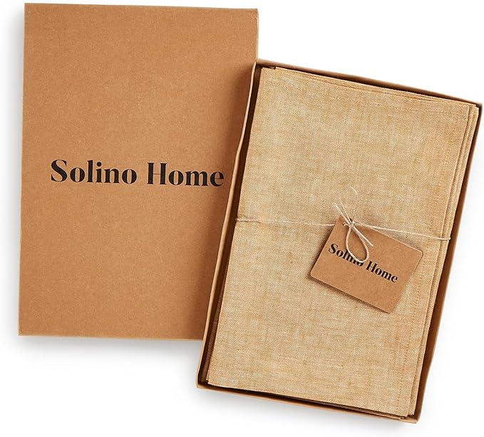 Solino Home Linen Cloth Napkins Set of 4-100% Pure Linen Golden Nugget Dinner Napkins 20 x 20 Inch for Fall, Autumn, Thanksgiving - Athena, Handcrafted and Machine Washable