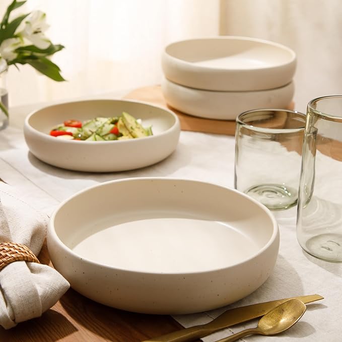 Bloomhouse - Two Time Oprah's Favorite Things Winner - Corsica Clay 4-Piece Meal and Pasta Bowl Set – Sea Salt White Stoneware for Dinner, Serving & Everyday Use
