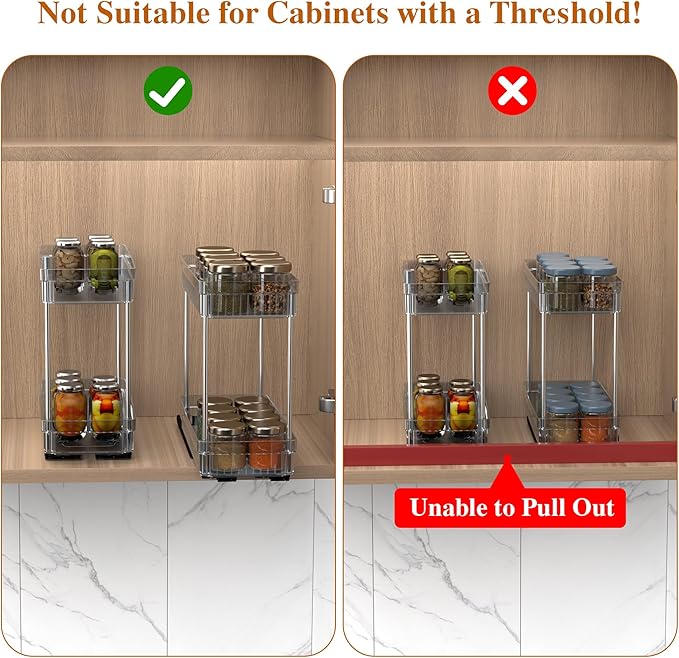 3 Pack Pull Out Spice Rack Organizer for Cabinet, 2 Tier Slide Out Spice Racks Organizer, Spice Cabinet Organizers, Cabinet Size Need:12'' High x 11'' Deep x 5'' Wide, Clear Acrylic