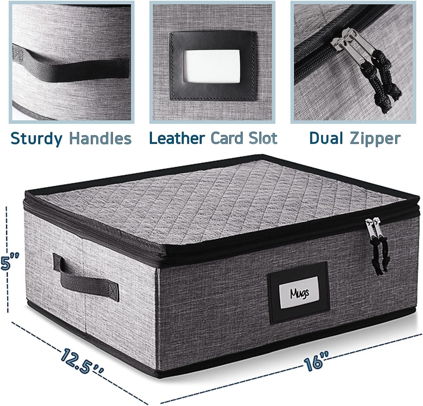 Coffee Mug Storage, 2 Pack Quilted and Stackable Coffee Cup Storage Organizer for Service of 24, Mug Storage Box with Dividers, China Containers Hard Shell for Moving and Organization, Grey