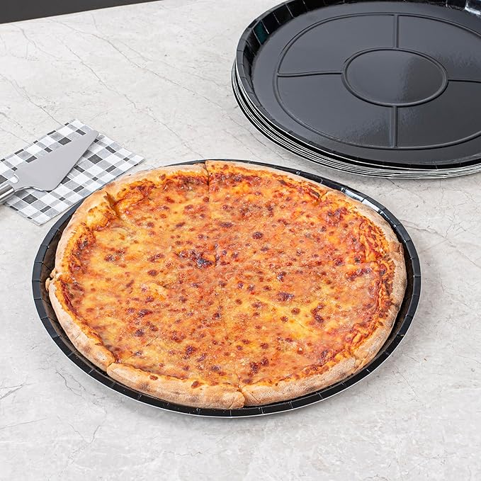 Restaurantware-Eco Pie 16 Inch Paper Pizza Trays, 25 Round Pizza Pans - Oven-Ready, Microwavable, Black Paper Pan For Medium-Sized Pizzas, For Baking, Cooking, Bread, Meat, Or Pies