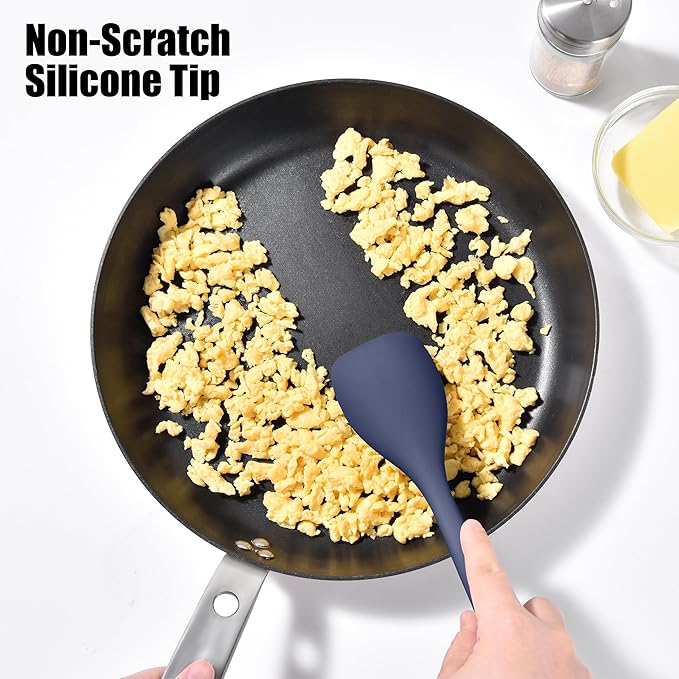 Doosu Silicone Spoon Spatula Set of 2, 600ºF Heat-Resistant Food Grade Rubber Spoonula with Seamless Design, Non-Stick Dishwasher Safe Kitchen Utensils for Cooking Baking Mixing Scraping (Navy Blue)