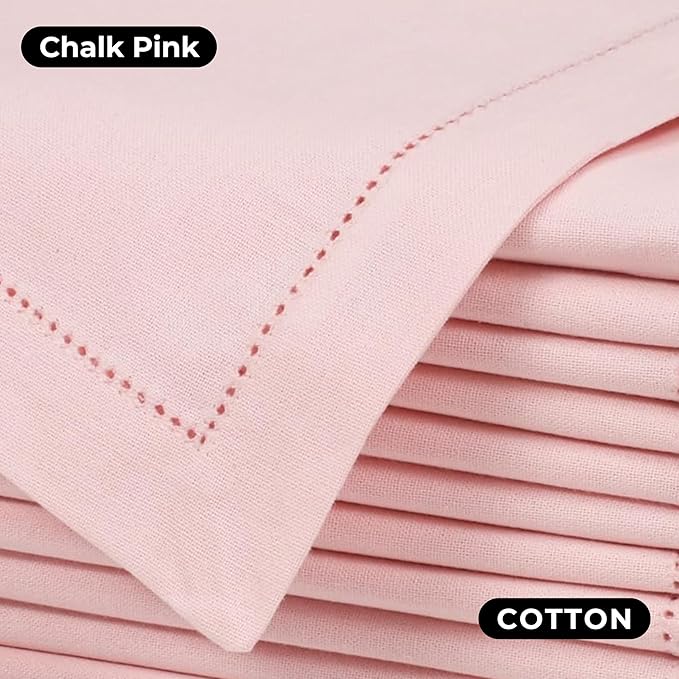 Bedding Craft Cotton Cloth Dinner Napkins Set of 12 – 18x18 Chalk Pink Hemstitched – Reusable Machine Washable Fabric Napkins for Weddings, Easter, Thanksgiving & Christmas