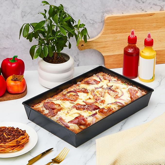 8 Pcs Detroit Style Pizza Pan 10 x 14 x 2.36 Inch Hard Rectangular Deep Pizza Pans Non Stick Sicilian Style Pan Dish Pre Seasoned Bakeware Kitchenware
