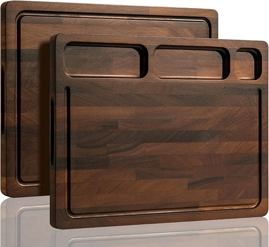 Walnut Cutting Boards For Kitchen, Wooden End Grain Cutting Board with Handle, Dark Walnut Chopping Board Double Sided Charcuterie Boards For Meat, Vegetables, Fruits, Cheese, 17”X13” X1”