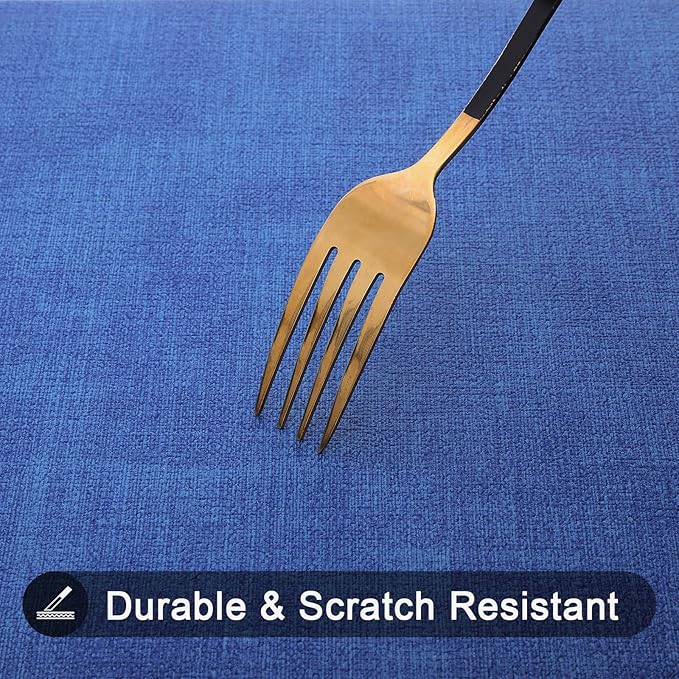 homing Faux Leather Heat Resistant Placemats 8 Packs, Waterproof Wipeable Dining PU Place Mats for Indoor & Outdoor, Easy to Clean, Sea Blue