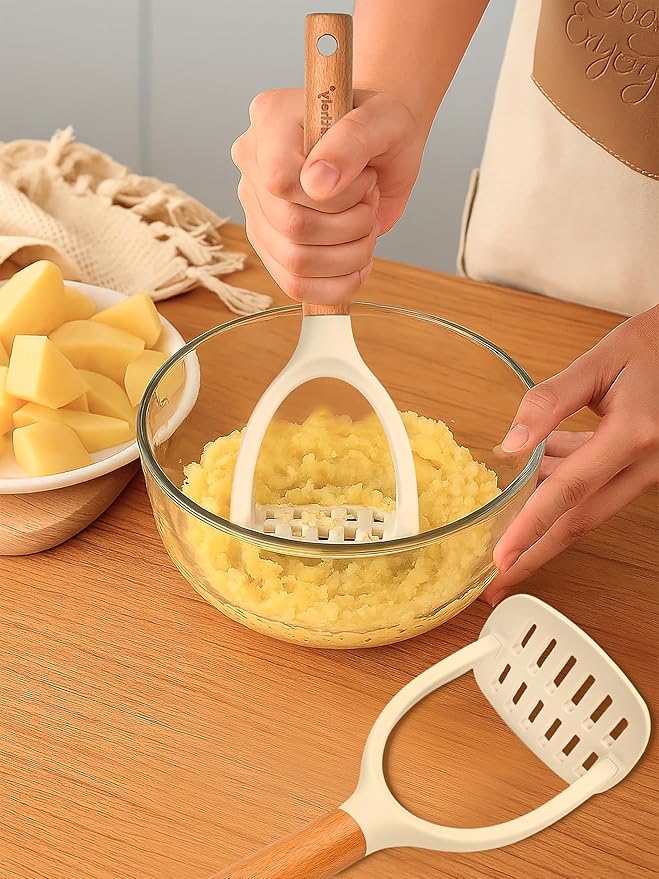 Large Silicone Cooking Utensils Set, 10Pcs Nonstick Kitchen Utensil Set with Wooden Handle, Heat Resistant Silicone Utensils for Cooking, BPA Free Spatula Set with Turners Spoon Ladle Skimmer(White)