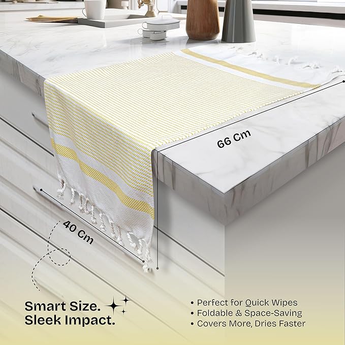12 Pack Lemon Yellow Turkish Kitchen Towels 16"x26", 100% Cotton, Ultra Absorbent, Soft, Quick Dry, Washable, Dish Tea Towel with Tassels for Drying Dishes, Cleaning, Kitchen Use