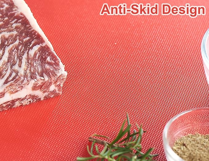 CURTA 2 Pack Red Cutting Boards for Kitchen, 20" x 14" x 0.5" Coded Plastic Commercial Chopping Board with Anti Slip Surface Dishwasher Safe