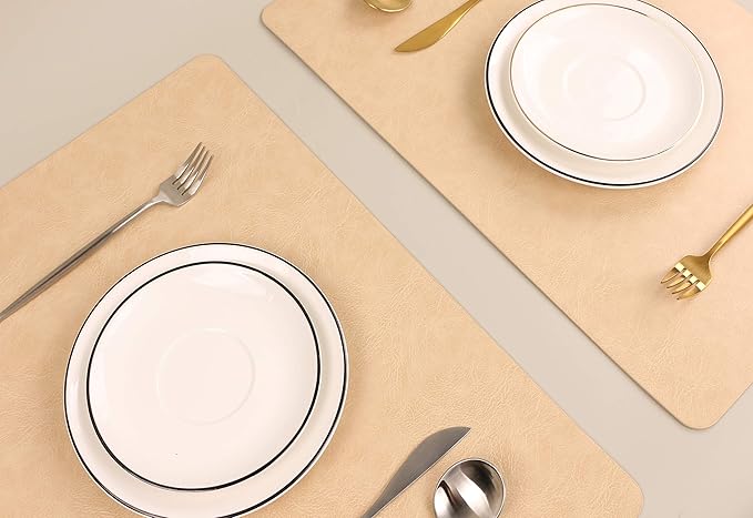 Faux Leather Placemats, Set of 6 PU Table Mats, Easy to Clean, Heat & Stain Resistant for Office Conference Table,Dining Home Decor