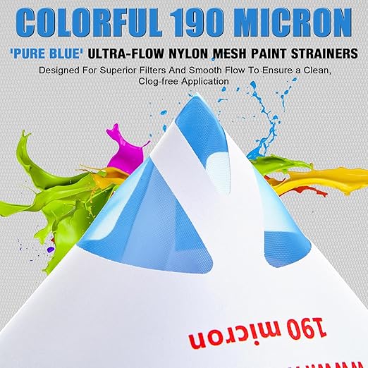 250 Pack of Premium Paint Strainers with 190 Micron Fine Mesh Filters - 3D Printing Ultra-Flow Blue Nylon Cone Strainers for Paint and Fluid Filtration