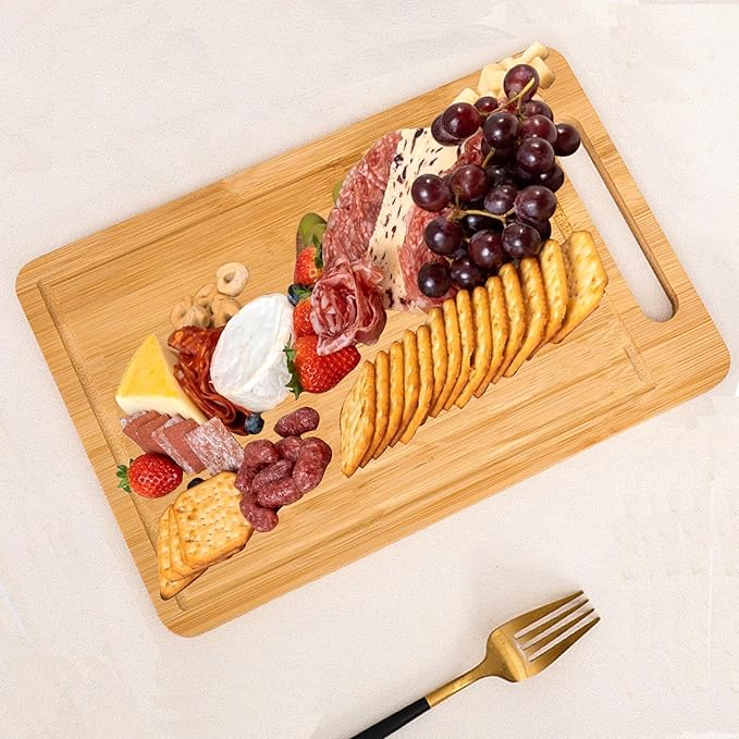 Bamboo Cutting Board Non-Toxic Durable Wooden Cutting Boards for Kitchen with single Sided Deep Juice Grooves Wide Handle Ideal Charcuterie Chopping Board for Meat Vegetables and Fruits【(S+M+L)】