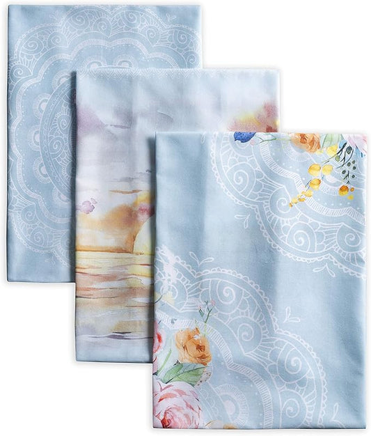 Maison d' Hermine Kitchen Towels Set of 3 100% Cotton 27.50" x 20" Reusable Cloth Tea Dish Towels Absorbent with Hanging Loop for Kitchen, Home, Dining, Cocktail Parties Spring/Summer (Ibiza - Blue)