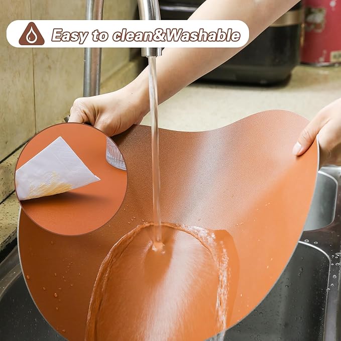 Waterproof Placemats Set of 6 Oval,Reversible Faux Leather Placemat Heat Resistant,Anti Slip Washable Table Placemats for Dining Table,Modern Table Protectors(Brown and Grey)