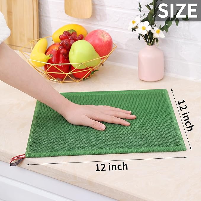 Homaxy 100% Cotton Waffle Weave Kitchen Dish Cloths, Ultra Soft Absorbent Quick Drying Dish Towels, 12 x 12 Inches, 8-Pack, Grass Green