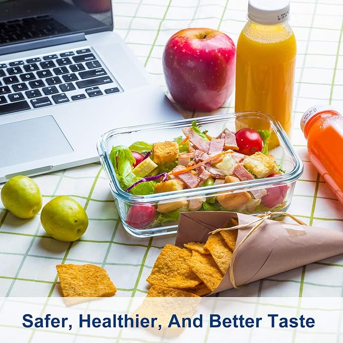 HOMBERKING 30oz 8 Pack Glass Meal Prep Containers with Lids, Food Storage Airtight Bento Boxes with Leak Proof Locking for Microwave, Oven, Freezer and Dishwasher (8 lids & 8 Containers)