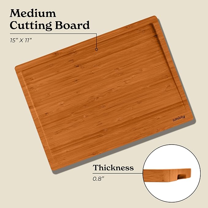 SMIRLY Wood Cutting Boards For Kitchen - Bamboo Cutting Boards For Kitchen Cutting Board, Bamboo Cutting Board Set, Chopping Board, Butcher Block, Small Wooden Cutting Board Set