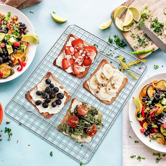 Baking Sheet with Cooling Rack Set [2 Sheets + 2 Racks], Deedro Stainless Steel Cookie Half Sheets Baking Pan Oven Tray with Rack, 12 x 10 x 1 Inch, Heavy Duty, Non-toxic, Dishwasher Safe