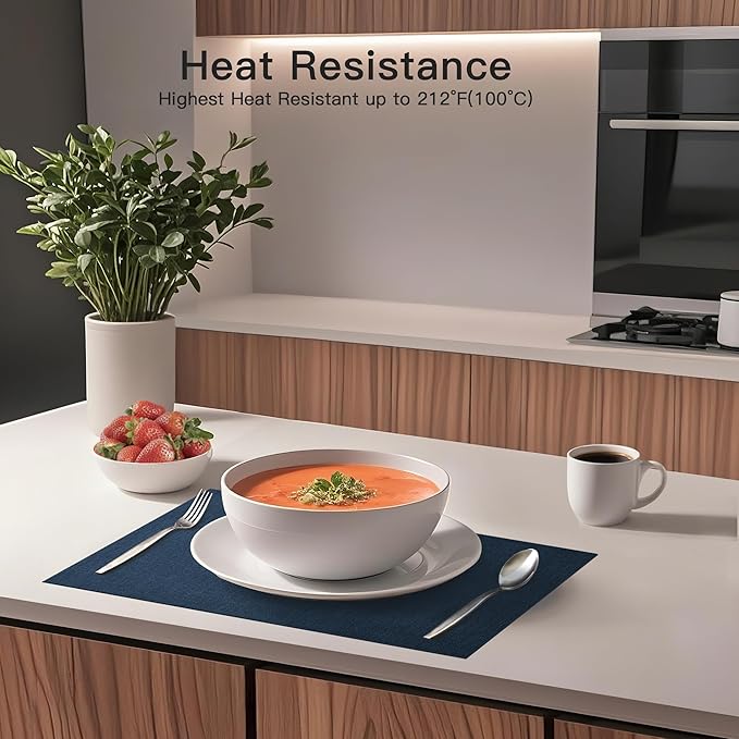 DOLOPL Placemats Set of 12, Reversible Wipeable & Heat Resistant Place Mats, Modern Faux Leather Table Mats for Kitchen, Neutral Waterproof Tablemats for Dining Table Decor, Wedding, Party(Navy Blue)