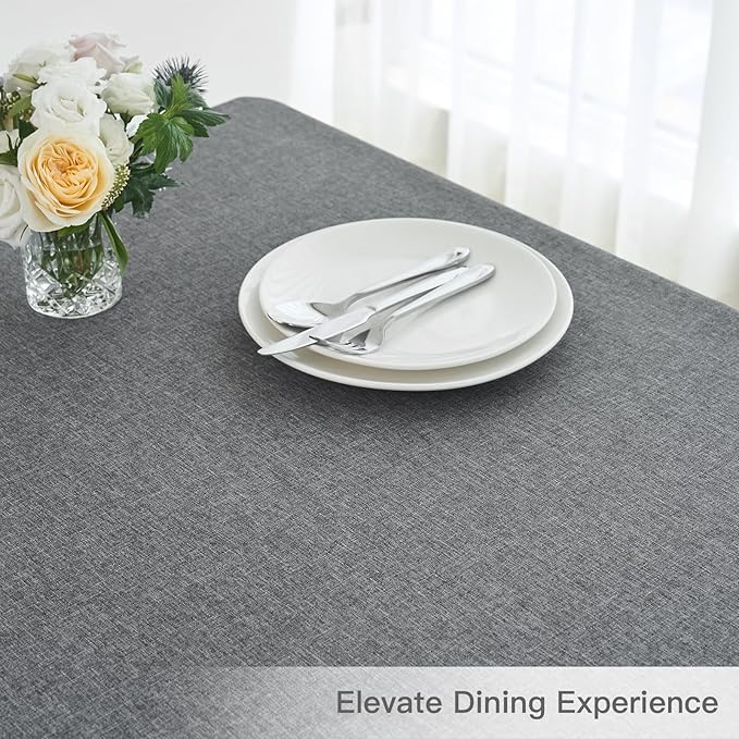 maxmill Linen Textured Rectangular Tablecloth Water Resistant Wrinkle Free Spill-Proof Stain Proof Table Cloth for Dining Room Decoration Banquet Party Wedding Holiday Dinner, 52 x 84 Inch, Dark Grey