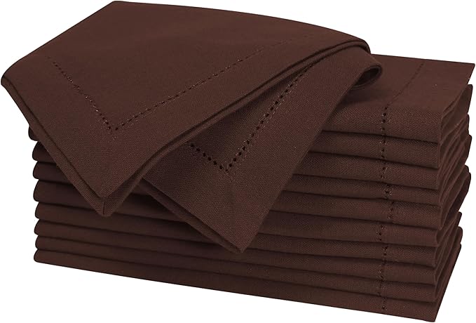 Bedding Craft Cotton Cloth Dinner Napkins Set of 12 – 18x18 Hot Chocolate with Frayed Fringe – Machine Washable Fabric Napkins for Weddings, Baby Showers, Parties & Everyday Dining