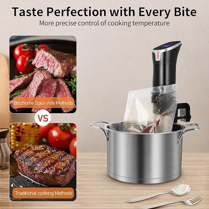 Sous Vide Cooker with APP Control,1100W Precision Sous Vide Machine with Digital Touch Screen,Ultra-quiet Immersion Circulator with Recipe and Timer for Beginners Home Chefs