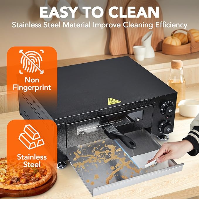 GarveeHome Electric Pizza Oven with Glass Door, 12 Inch Countertop Pizza Oven with 60 Minutes Timer, Pizza Maker Machine for Home and Commercial with Gloves, Clip & Pizza Roller