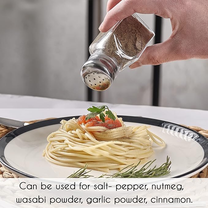 Salt and Pepper Shakers Glass Set, Clear Home and Kitchen Design with Stainless Steel Lids