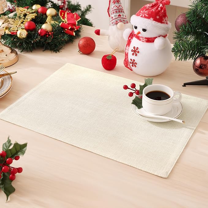 Homaxy Cloths Placemats for Dining Table Set of 4, Heat Resistant Washable Cotton Linen Blend Table Mats, Easy to Clean Place Mats for Indoor Outdoor Party Kitchen Decoration, 13" x 19", Cream