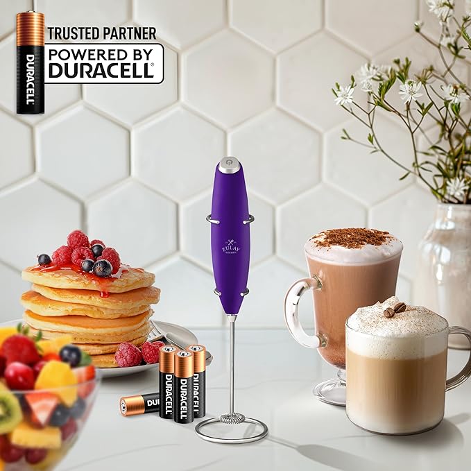Zulay Kitchen Powerful Milk Frother Wand With 4 AA Duracell Batteries - Ultra Fast Handheld Drink Mixer - Electric Whisk Foam Maker for Coffee, Lattes, Cappuccino, Matcha & Creamer