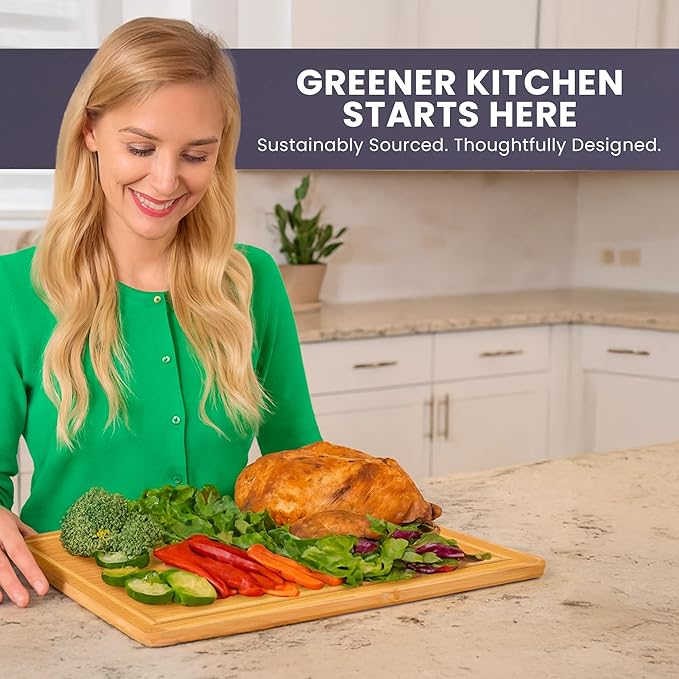 Extra Large Bamboo Cutting Board Featuring 18 Inch Wood Cutting Boards for Kitchen with Glue-Free Surface™ – Non-Toxic Wooden Chopping Boards, FSC-Certified, Durable Carving Boards - Rectangle
