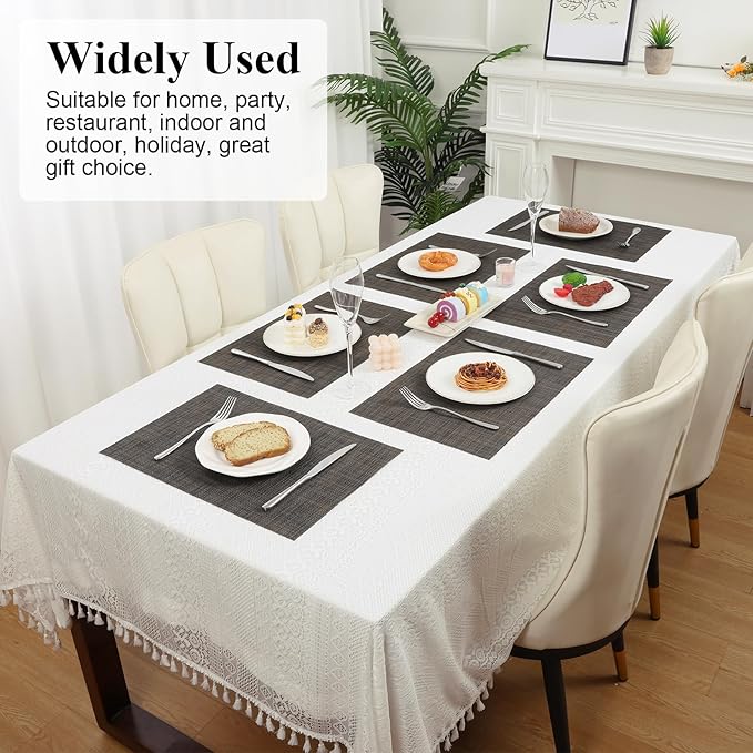 SHACOS Placemats Set of 6 Woven Vinyl Place Mats Wipeable Heat Resistant Plastic Non Slip Table Mats Indoor Outdoor, Black Brown