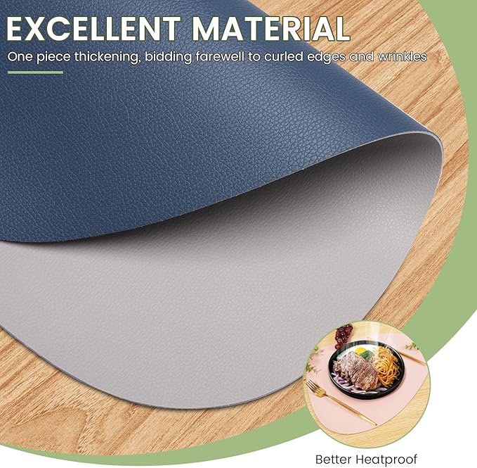 Leather Placemats Set of 6, Reversible Table Mats, Washable Dual Sided Waterproof Oilproof Wipeable Heat Resistant Leather Placemats for Kitchens Dining Table, 16.5 x 13.8
