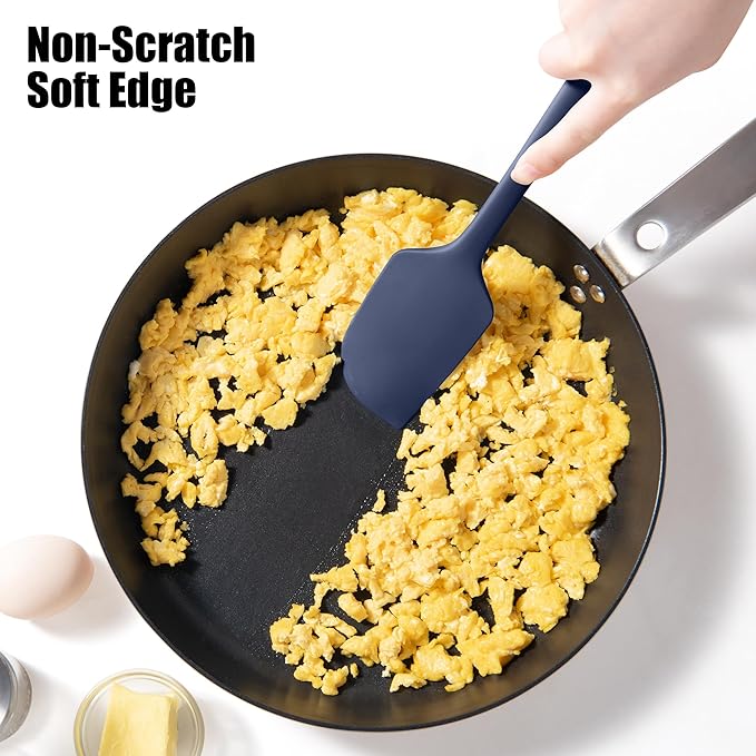 600°F Heat Resistant Silicone Spatula, Doosu High Temp Flexible Kitchen Rubber Bowl Scrapers Food Grade Seamless Baking Supplies Scratch-Proof for Scraping Non-Stick Pans (Navy Blue, 11.4in)