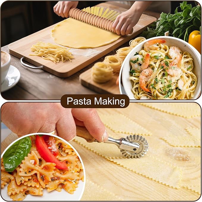 10Pcs Ravioli Cutter Mold, Pasta Making Kit with Round, Square Ravioli Stamp Maker Cutter, Ravioli Making Set Wood Rolling Pin