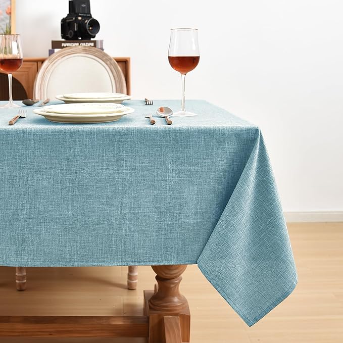 Fitable Linen Textured Square Tablecloths 2 Pack, Waterproof Fabric for 4 Ft Card/Coffee Tables, Holiday Covers for Kitchen, Party, Farmhouse (Turquoise, 54 x 54 Inch)