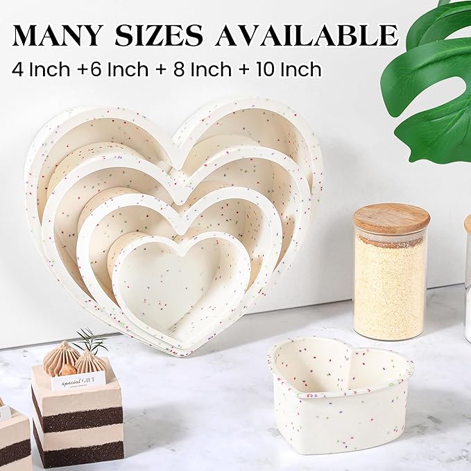 8 Inch Silicone Heart Shaped Cake Pans Small Heart Cake Pan Set Nonstick Silicone Heart Molds for Baking (2 Pcs, Cream)