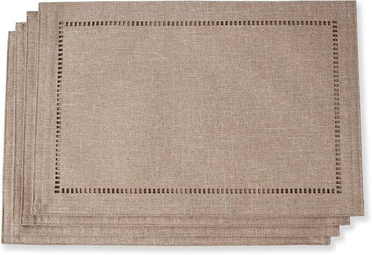 Tosewever Set of 4 Decorative Linen Placemats 12 x 18 Inches, Farmhouse Style Table Mats for Everyday Dining Wedding Party Holiday Home Decor (4 Pieces 12 x 18”, Light Coffee/Straight)