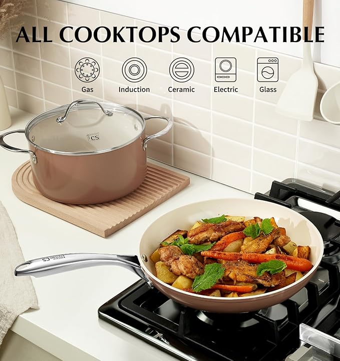 KOCH SYSTEME CS 8 Inch Nonstick Frying Pan Skillet, Ceramic Non Stick Frying Pans, Non Toxic Pans for Cooking, Induction Compatible Egg Pan, Free of PFOA & PTFE, Dishwasher & Oven Safe, Brown