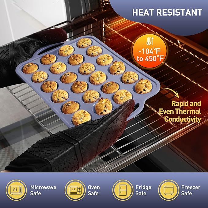 24 Cups Silicone Muffin Pan with Metal Reinforced Frame Mini Size Cupcake Tray Egg Mold Kitchen Stuff Accessories New Home Essential First Department Must Haves Gadget Thing Housewarming Hostess Gift