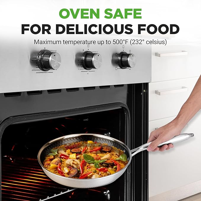 NutriChef 7-Piece Tri-Ply Stainless Steel Frying Pan Set & Wok – Nonstick, Induction Compatible, Oven Safe, Scratch-Resistant, Dishwasher Safe