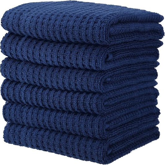 CRAFTSWORTH Kitchen Towels, 15 x 26 Inches, Pack of 6, 400 GSM, 100% Ring Spun Cotton, Solid Navy Dish Towels Super Soft and Absorbent, Tea Towels and Bar Towels