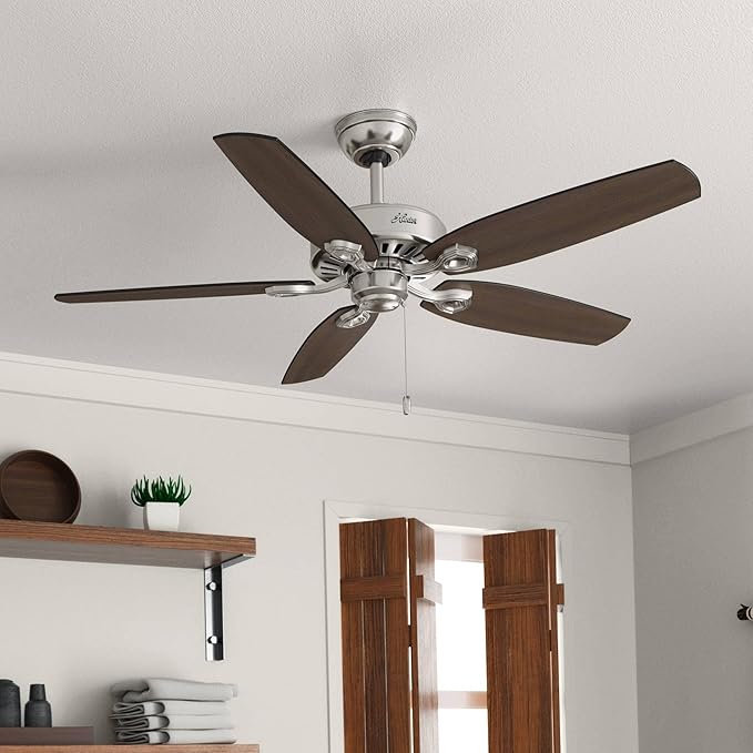Hunter Fan Company 53241 Builder Elite Hunter Fan Indoor Ceiling Fan with Pull Chain Control, 52", Brushed Nickel Finish