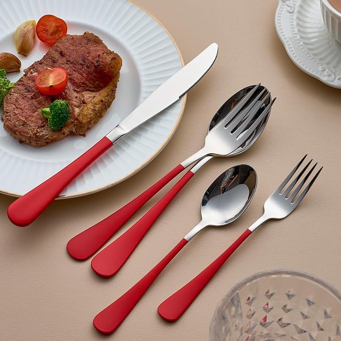 20-Piece Red Silverware Set for 4, 18/0 Stainless Steel Flatware Cutlery Utensils Set, Include Dinner Knives,Dinner Forks,Dinner Spoons,Salad Forks,Teaspoons,Dishwasher Safe