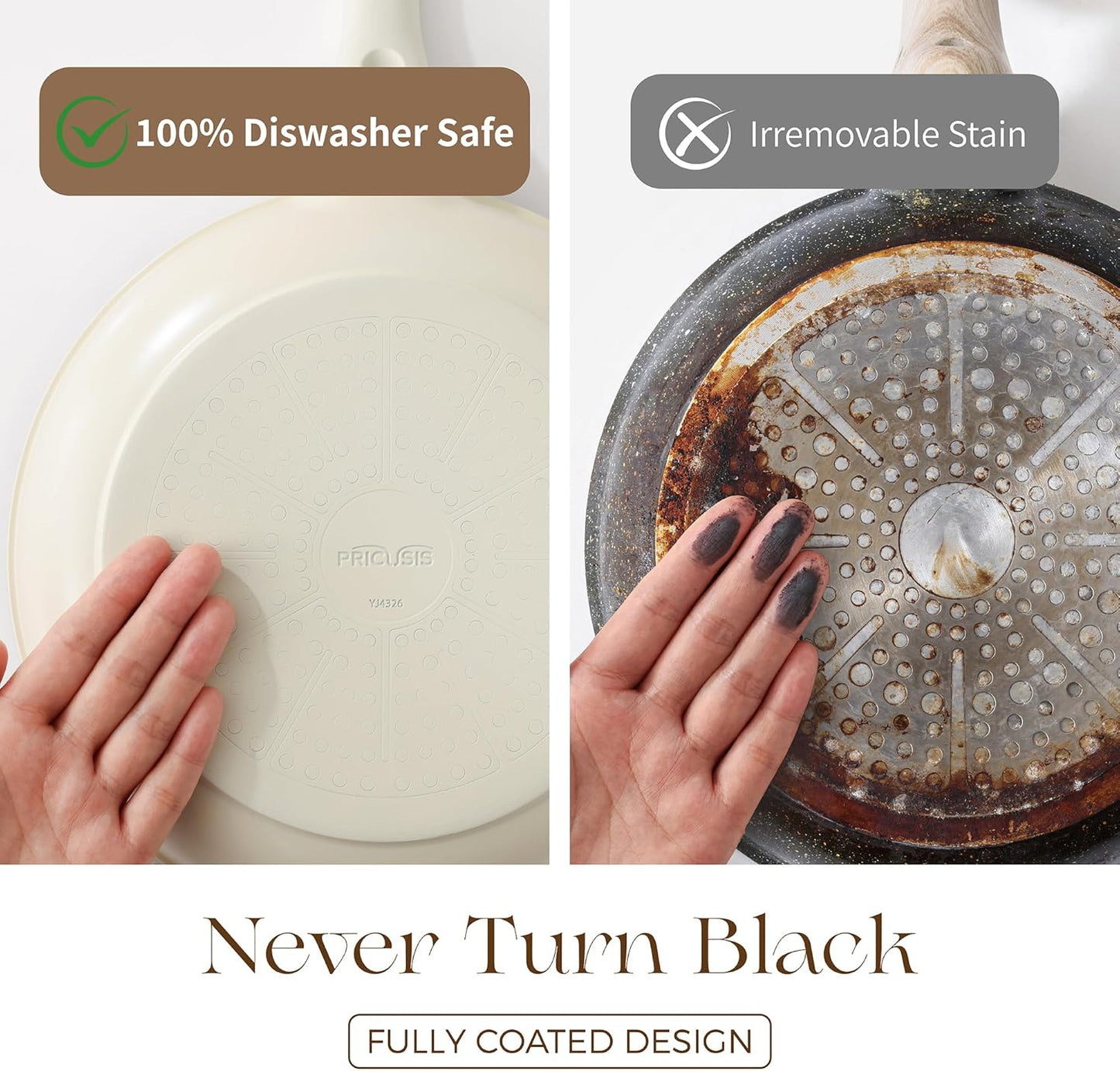 PRICUSIS Nonstick Ceramic Frying Pan with Lid, 8/10 Inch Skillet with Stay Cool Handle, Fully Coated, 100% Dishwasher Safe, Oven Safe, PTFE PFAS & PFOA Free (8 Inch, Coconut White