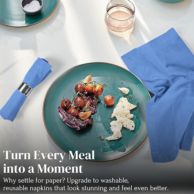 Ramanta Home Light Blue Cotton Dinner Napkins Set of 12 | 100% Cotton 18x18 Inch Cloth Napkins | Reusable Fabric Table Napkins for Everyday Use, Parties, Weddings, Thanksgiving, Christmas, Halloween