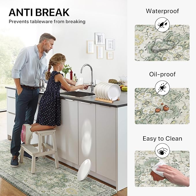 GENIMO Kitchen Mats for Floor, Washable Anti Fatigue Mat for Cushioned, 23.6"x71", Waterproof Kitchen Rugs, Non Slip Comfort Standing Mat Rug for Home, Sink, Laundry, Light Green