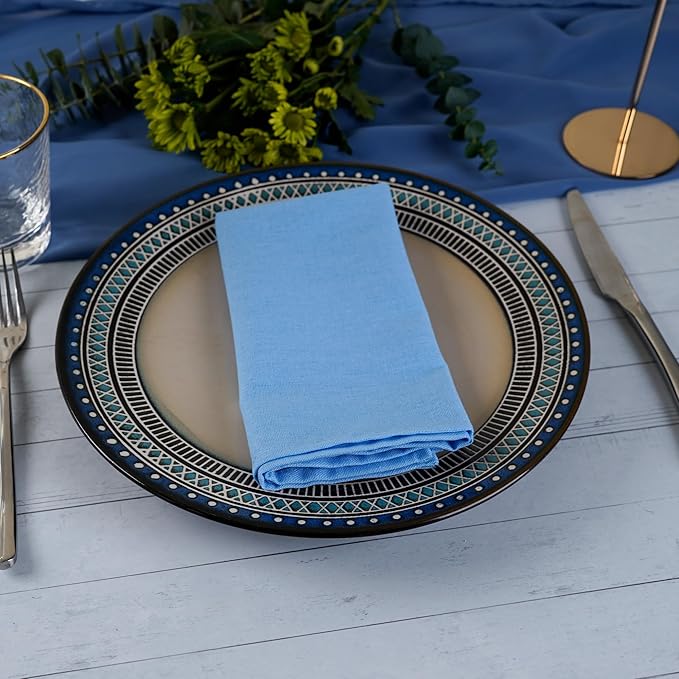 Solid Color Linen Blended Thin Dinner Cloth Napkins - Set of 12 (40 x 40 cm) - for Events & Home Use (Sky Blue)