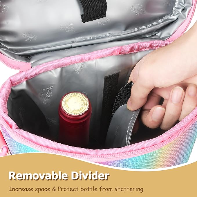 Tirrinia 2 Bottle Wine Gift Tote Carrier - Leakproof & Insulated Padded Versatile Wine Cooler Bag for Travel, BYOB Restaurant, Wine Tasting, Party, Dinner, Gift for Wine Lovers, Rainbow