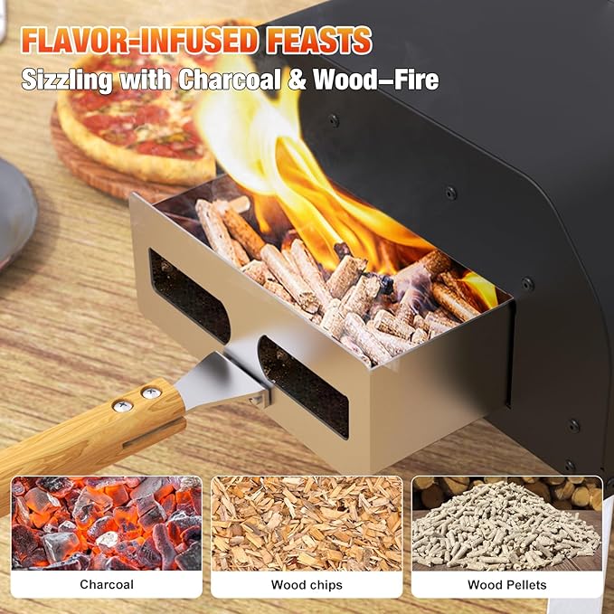 12 inch Outdoor Pizza Oven, Wood Pellet Pizza Ovens with 360° Rotating Pizza Stone, Outside Portable Pizza Stove, Tabletop Pizza Oven for Backyard, Camping, Patio, black